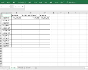 A1にフォーカスされたExcelファイル